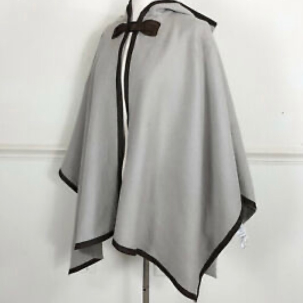 NWOT Zara Woman 100% Wool Cape Poncho Coat Medium Tan Gray Taupe
